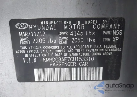 2012 Hyundai Elantra Touring Gls z USA, uszkodzony, nr VIN KMHDC8AE7CU153310